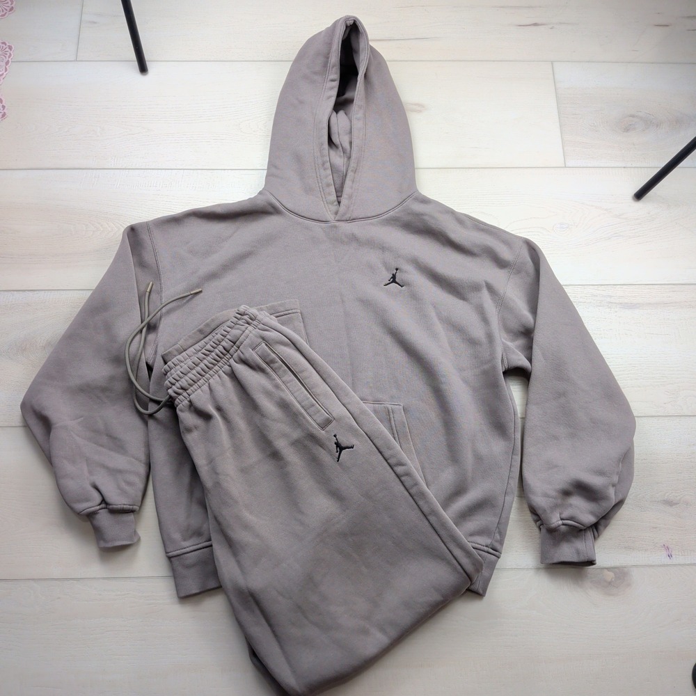Jordan Brooklyn Fleece Sweatsuit Set Hoodie & Sweatpants Mens Medium Taupe Brown